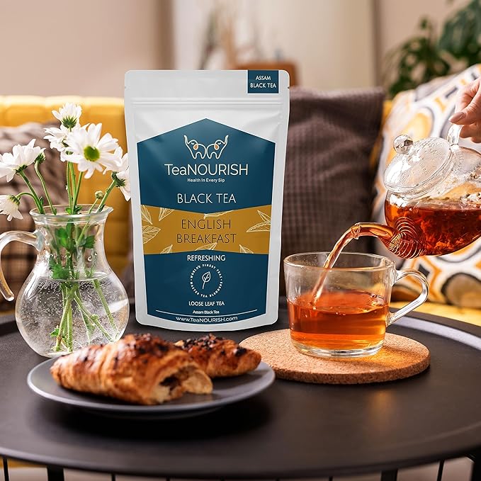 TeaNOURISH English Breakfast Black Tea | Rich, Robust & Full Bodied Loose Leaf Tea | Refreshing & Aromatic | Freshly Sourced Direct From Origin - 3.53oz/100g (Pack of 2)