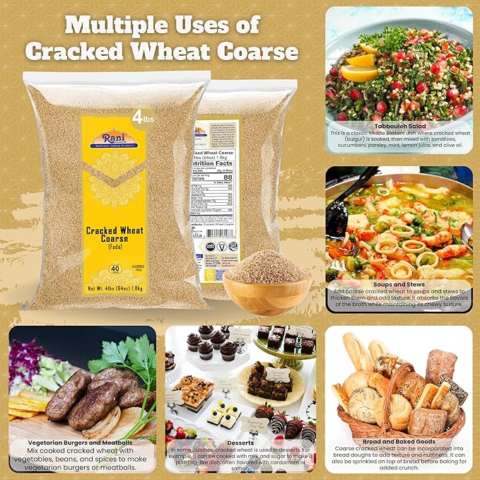 Rani Cracked Wheat Coarse (Fada/Bulgur Wheat#3) 64oz (4lbs) 1.81kg Bulk ~ All Natural | Vegan | Gluten Friendly | NON-GMO | Kosher | Indian Origin