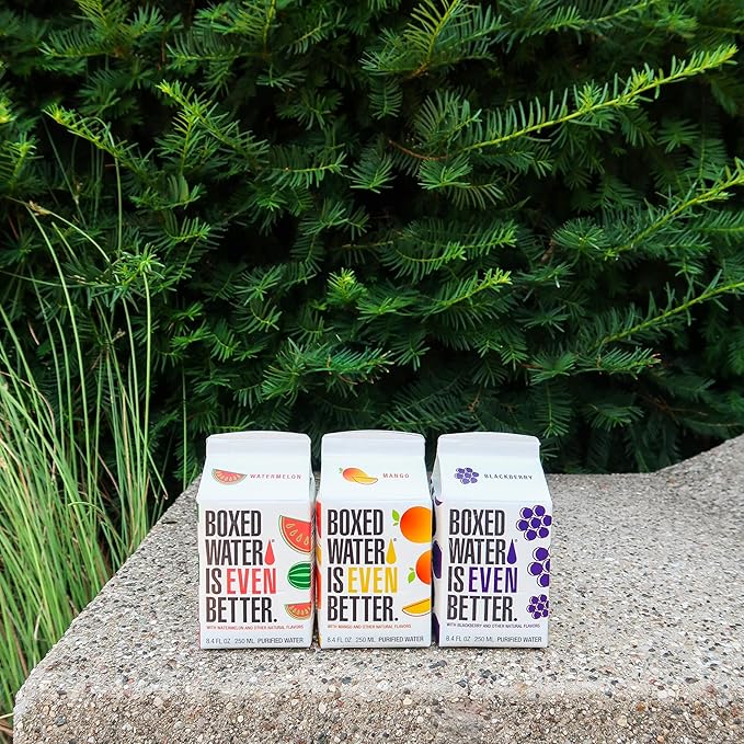 Boxed Water 8.5 oz. (24 Pack) ??Blackberry in Boxes, BPA-Free, Refillable Cartons, Sustainable Alternative to Premium Plastic Bottled Water, Mini Water for Kids