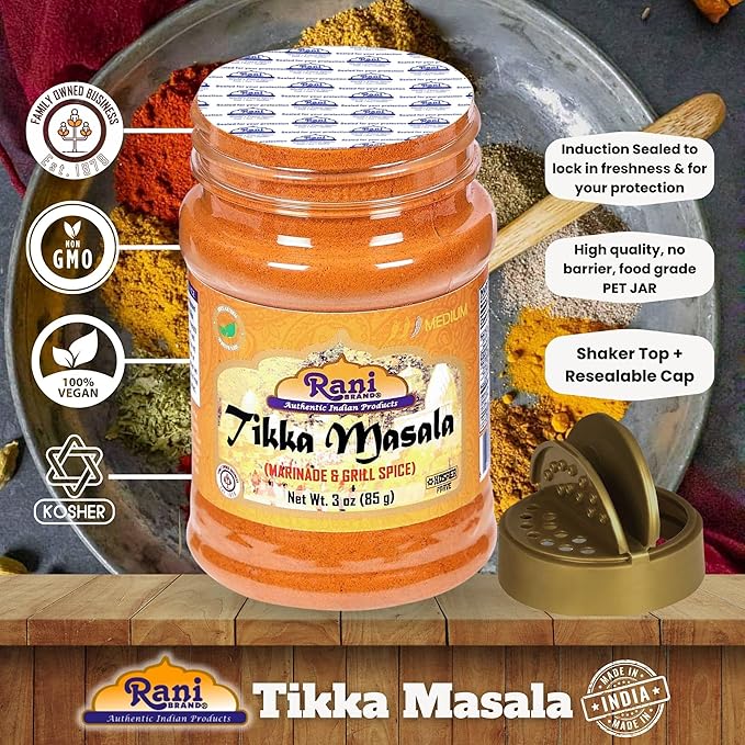 Rani Tikka Masala Indian 7-Spice Blend 3oz (85g) PET Jar ~ All Natural | Salt-Free | Vegan | No Colors | Gluten Friendly | NON-GMO | Indian Origin