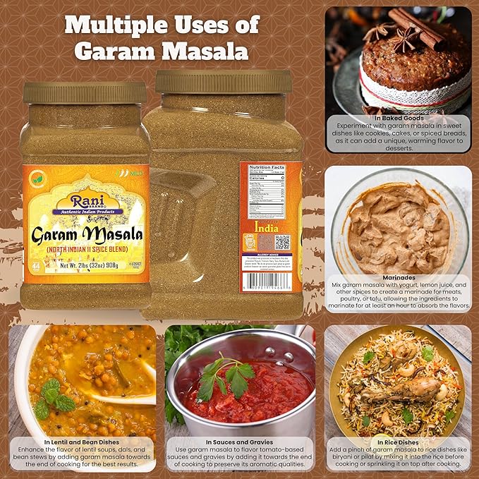 Rani Garam Masala Indian 11-Spice Blend 32oz (2lbs) 908g PET Jar ~ All Natural, Salt-Free | Vegan | No Colors | Gluten Friendly | NON-GMO | Kosher | Indian Origin
