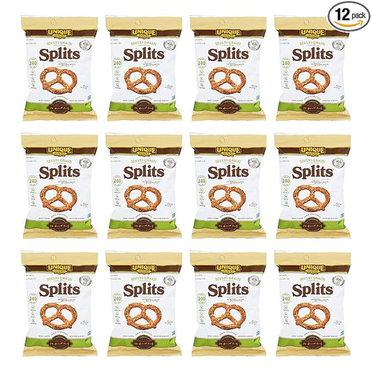 Unique Snacks Multi-Grain Splits Pretzel, Delicious Homestyle Baked Snack Bags, Vegan, OU Kosher, and Non-GMO Food, No Artificial Flavor, 2.12 Oz. Bag, Pack of 12