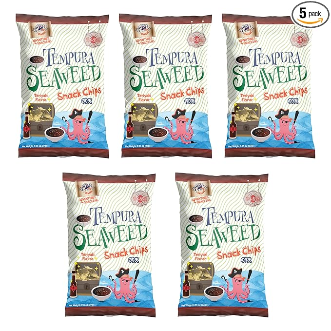 Japanese Tempura Seaweed Chips, Noriten ??Teriyaki Flavor | 0.95oz x 5 Pack | Made in Japan by Swashbuckle Snacks