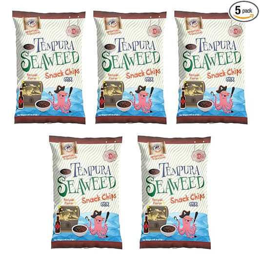 Japanese Tempura Seaweed Chips, Noriten ??Teriyaki Flavor | 0.95oz x 5 Pack | Made in Japan by Swashbuckle Snacks