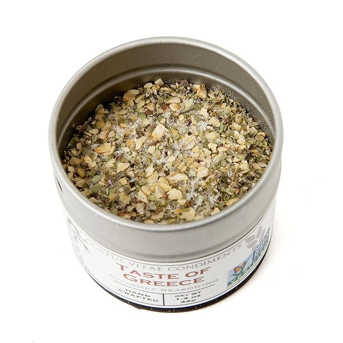 Taste of Greece | Gourmet Seasoning | Authentic Artisanal Spice Blend | Non GMO, All Natural | Handmade in Small Batches in USA | Sustainably Sourced | GLP-1 Friendly | 2.7oz | Magnetic Tin | Gustus Vitae | #8