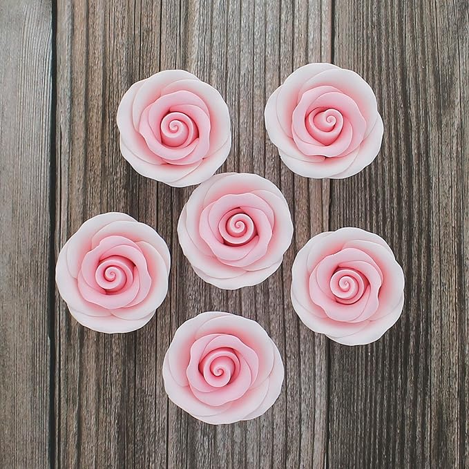 Global Sugar Art Premium Edible Roses, Pink, Unwired, Medium 1.5 inches, 12 Count by Chef Alan Tetreault