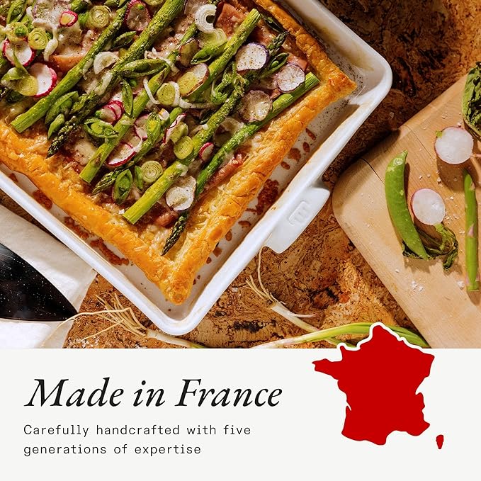 Made In Cookware - Rectangular Baking Dish - Red Rim - Hand Crafted Porcelain - Professional Bakeware - Made in France