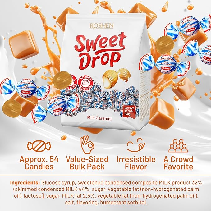 Roshen Caramel Candy Sweet Drop with Milky Filling, Delicious, Flavorful Sweets 378gr/13.33oz Pack of 1