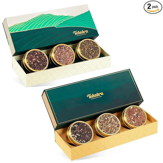 Teaniru, Gourmet Tea Collection – 6 Flavored Loose Leaf Set | 100% Pure Leaf with Real Ingredients | Gluten Free Tea – Brew it Hot or Cold, Serves up to 200 Cups | Gourmet Gift Sets for Him/Her