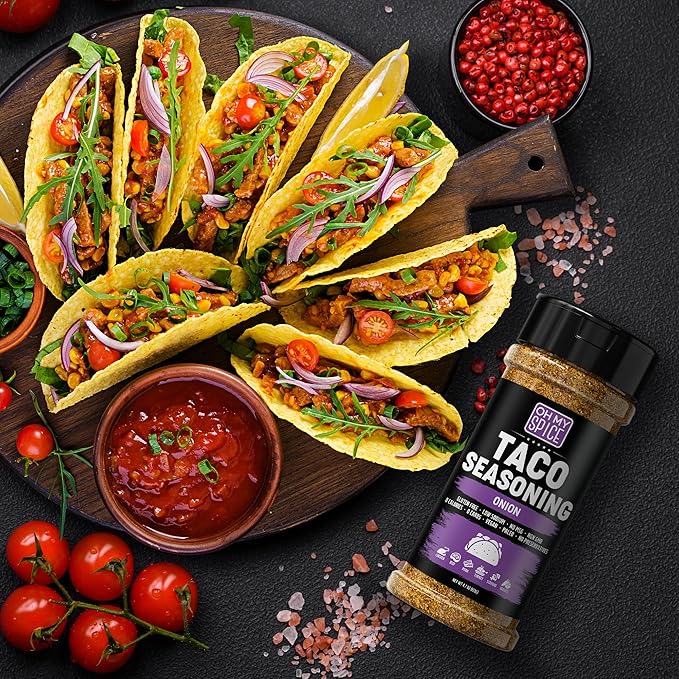 Taco Seasoning Mix Onion Powder - Gluten Free & Low Sodium Mexican Seasoning Blend for Taco Tuesday Night. Onion Salt Spices Mix for Fajita & Burrito. Meat, Chicken & Fish Tacos Seasonings. 4.7oz