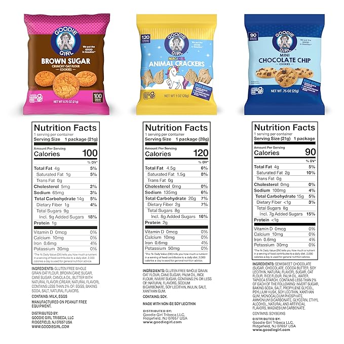 Goodie Girl Snack Pack Variety – Magical Animal Crackers, Mini Chocolate Chip & Brown Sugar Cookies – Gluten Free, Peanut Free – 24 Bags