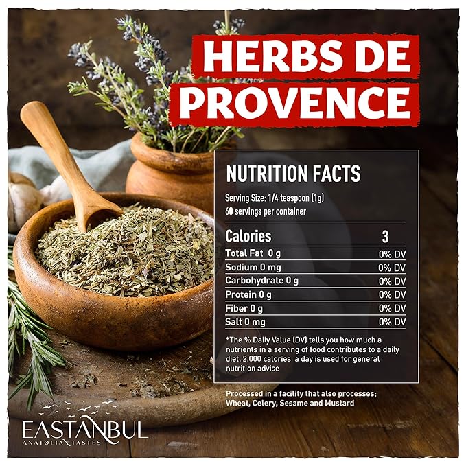 Eastanbul Herbs De Provence Seasoning, 2.3oz, Natural Herbes De Provence Seasoning Spice Blend, From France Culinary Tradition, Perfect for Grills, Roasts, Stew & Soups, Low Sodium, No Filler, No MSG