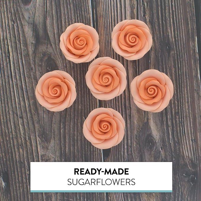 Global Sugar Art Premium Edible Roses, Peach, Unwired, Medium 1.5 inches, 12 Count by Chef Alan Tetreault