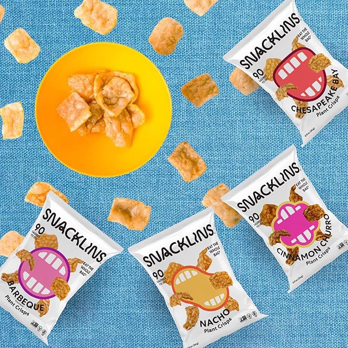 SNACKLINS Plant-Based Crisps – Teriyaki Flavor | 12 Pack of 0.9oz Bags | Vegan, Gluten-Free, Grain-Free, Kosher | Crunchy Puffed Snack with Only 90 Calories Per Bag | Healthy Low-Calorie Chips