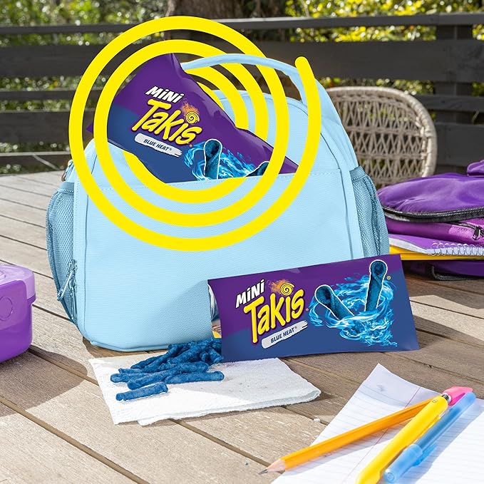 Takis Blue Heat Mini 25 pc / 1.23 oz Bite Size Multipack, Hot Chili Pepper Flavored Extreme Spicy Rolled Tortilla Chips (Pack of 2)