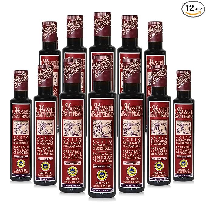 Italian Aged Balsamic Vinegar of Modena, Made in Italy, Aceto Balsamico di Modena IGP - Masserie di Sant'Eramo - 8.45 Fl Oz (Pack 12)