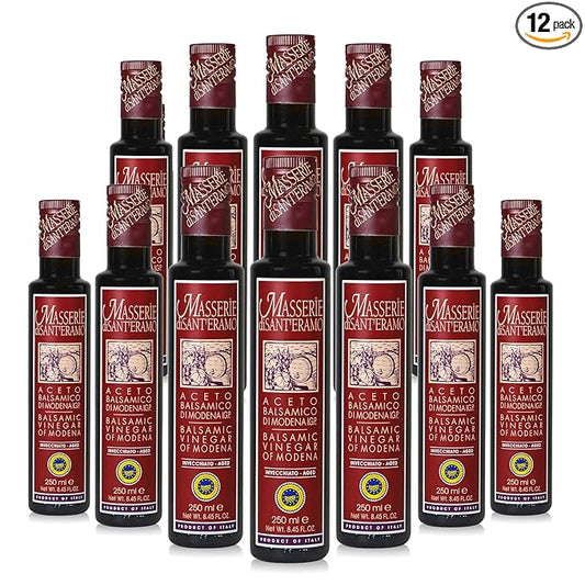 Italian Aged Balsamic Vinegar of Modena, Made in Italy, Aceto Balsamico di Modena IGP - Masserie di Sant'Eramo - 8.45 Fl Oz (Pack 12)