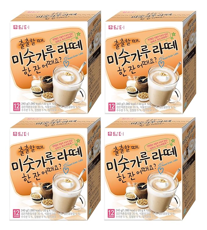Damtuh Korean Roasted Multi Grain Misugaru Latte Powder Meal Replacement Shake – Nutritious Breakfast Drink, Misugaru, 20g x 12 Sticks (Pack of 4)