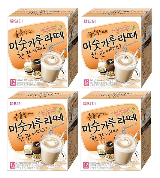 Damtuh Korean Roasted Multi Grain Misugaru Latte Powder Meal Replacement Shake – Nutritious Breakfast Drink, Misugaru, 20g x 12 Sticks (Pack of 4)
