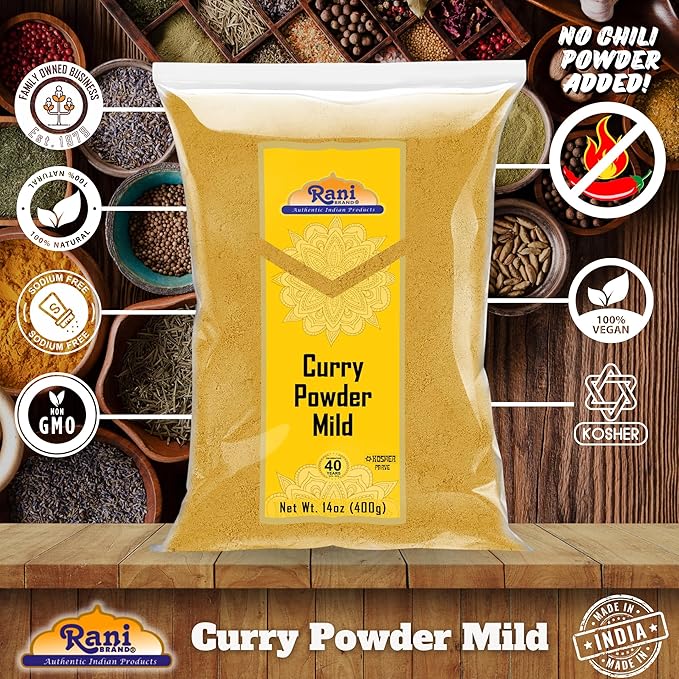 Rani Curry Powder Mild (10-Spice Authentic Indian Blend) 14oz (400g) ~ All Natural | Salt-Free | NO Chili or Peppers | Vegan | No Colors | Gluten Friendly | NON-GMO | Indian Origin
