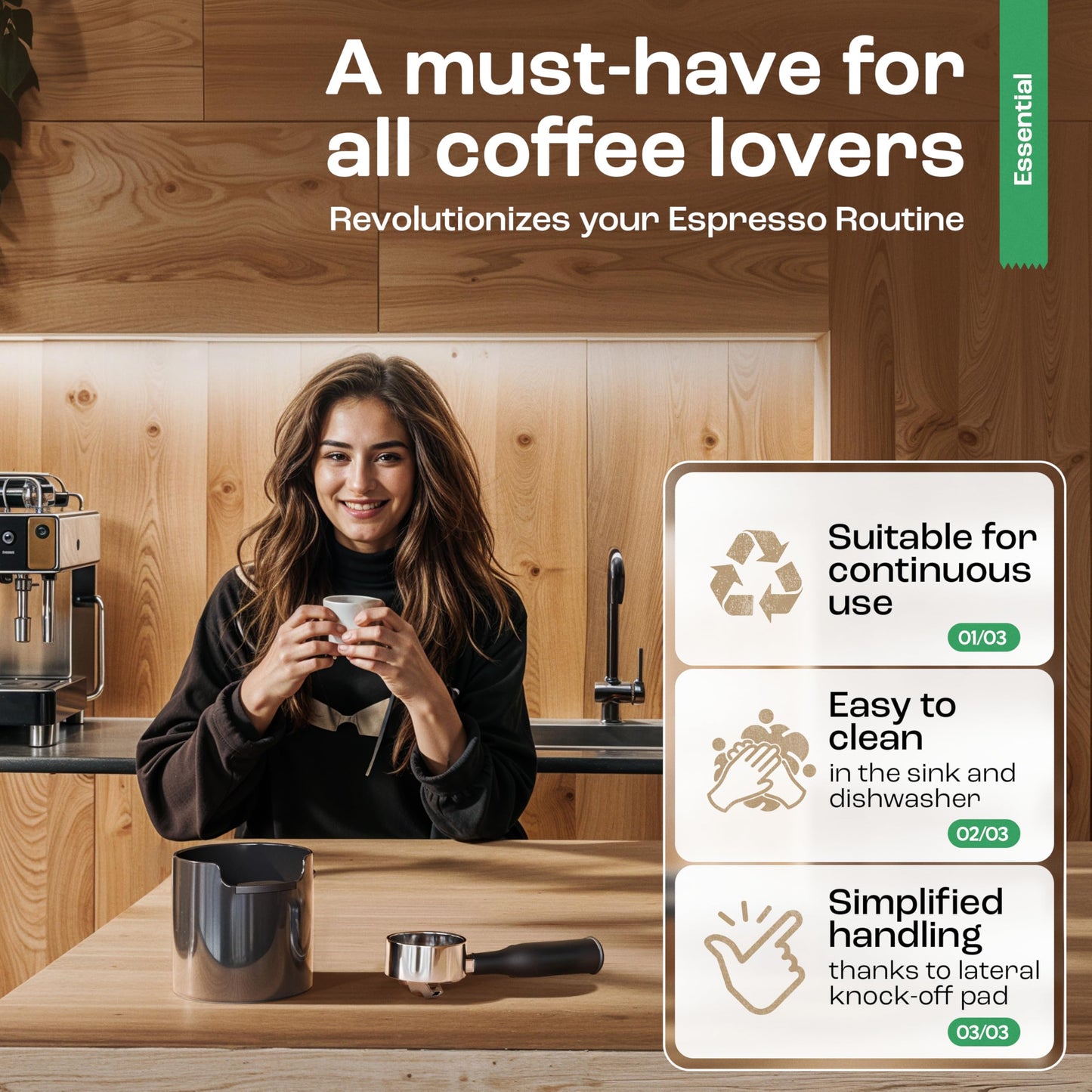 homeffect Knock Box for Coffee Grounds - Innovative Barista Accessory with Improved Handling