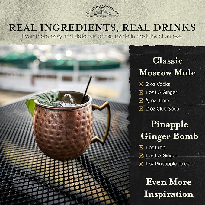 Liquid Alchemist Ginger Syrup for Cocktails - Real Ingredients Make our Liquid Ginger Puree for Cocktails the Perfect Moscow Mule Syrup - Our Non-GMO Vegan Drink Mixer Lasts Up to 2 Years (12.7 oz)