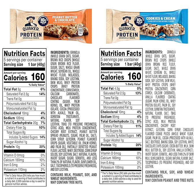 Quaker Protein Granola Bars, 2 Flavor Variety Pack, 10g Protein, 1.41 oz Bars, 20ct