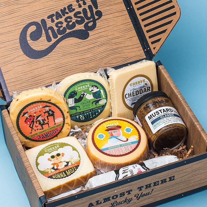 Cheese Bros. World's Cheesiest Dad Father's Day Gift Box | Wisconsin Made | Includes Italian Fratello, Gouda, Aged Cheddar, Classic Mustard and Artisan Salami | Great Food Gifting Idea!??,<div>