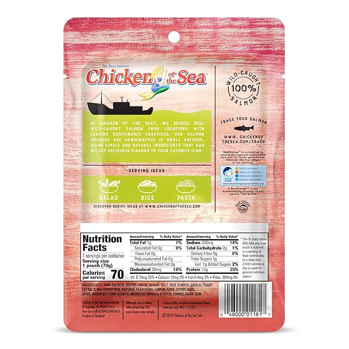 Chicken of the Sea Pink Salmon, 2.5 Ounce Packets (Pack of 12), Wild Caught Salmon, Skinless & Boneless, Lemon & Chive