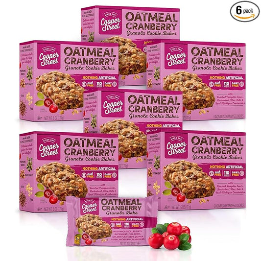 Cooper Street Granola Cookie Bake - Oatmeal Cranberry Chewy Granola Bars | Individually Wrapped Healthy Breakfast Granola Bars | 6 oz | 6 Pack