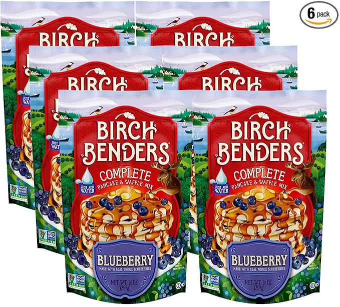 Blueberry Pancake & Waffle Mix By Birch Benders, Made With Real Blueberries, Non-Gmo, Just Add Water, Family Size, 14 Oz (Pack of 6)