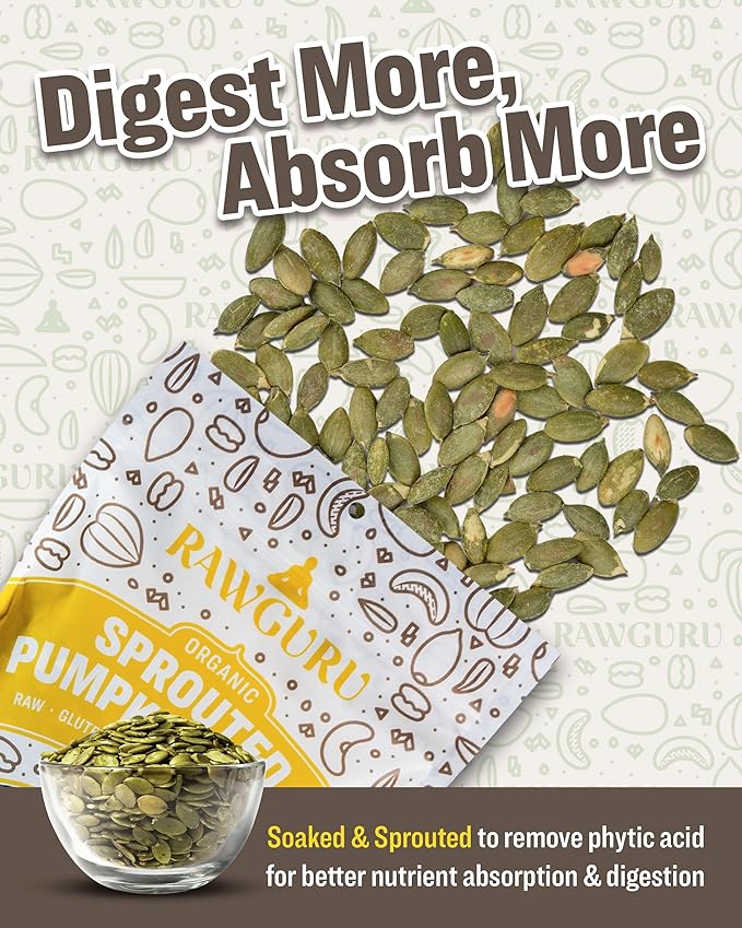 RawGuru Organic Sprouted Pumpkin Seeds - Pumpkin Seeds to Eat - 16 oz, Pack of 3