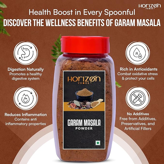 Horizon Foods Premium Red Chili Powder - 200g Indian Spice Blend for Tikka Masala Sauce, Mexican Oregano & Mixed Vegetables. Perfect Seasoning with Guajillo Chiles & Ancho Chili Flakes in Your Indian Spice Box (200g, Garam Masala Powder)
