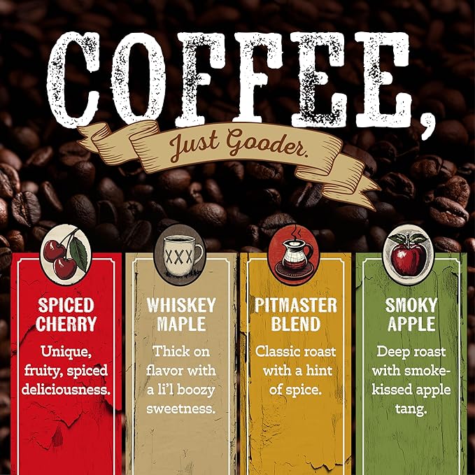Rufus Teague Smoke Roasted Coffee Variety Pack, Gourmet Flavored Ground Coffee, Dark Roasted, Assorted Flavors, Medium Grind, 12 oz, 4-Pack