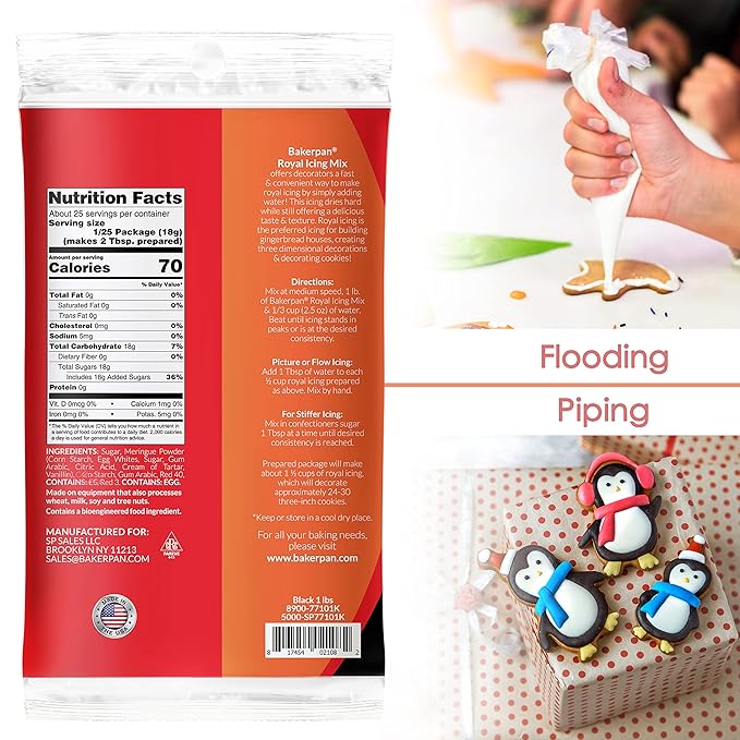Bakerpan Black Royal Icing Mix for Decorating Cookies and Cakes - 16 Ounces (1 lb) (Made in USA)