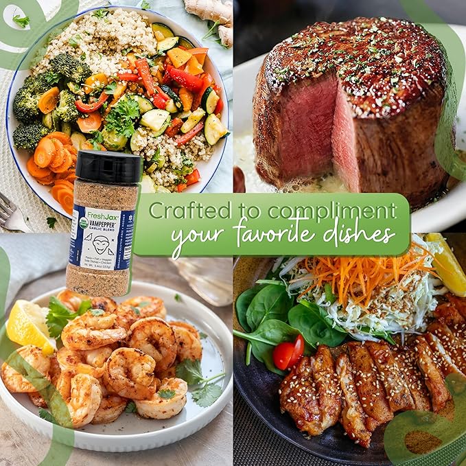 FreshJax Organic Vampepper Garlic Seasoning ??5.2 oz | Bold Garlic & Herb Spice Blend for Chicken, Steak, Pasta, Veggies & Marinades | Non-GMO, Gluten-Free, Keto, Paleo