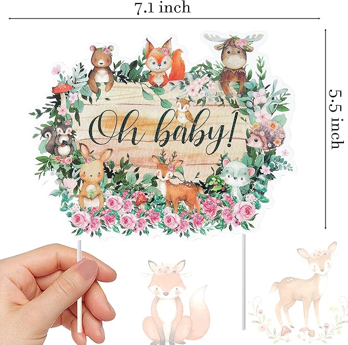 25pcs Woodland Animal Cupcake Toppers - Baby Shower Decorations for Woodland Party Supplies