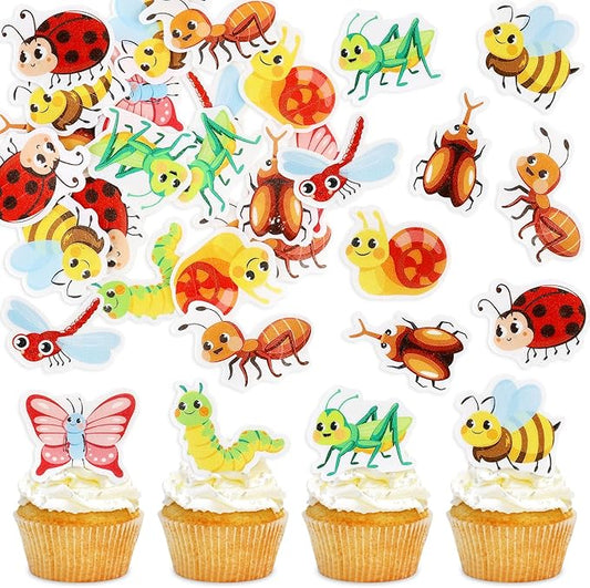 45 PCS Edible Insect Cupcake Toppers Summer Bugs Party Decorations Baby Shower Kids Birthday Party Cake Decorations Supplies