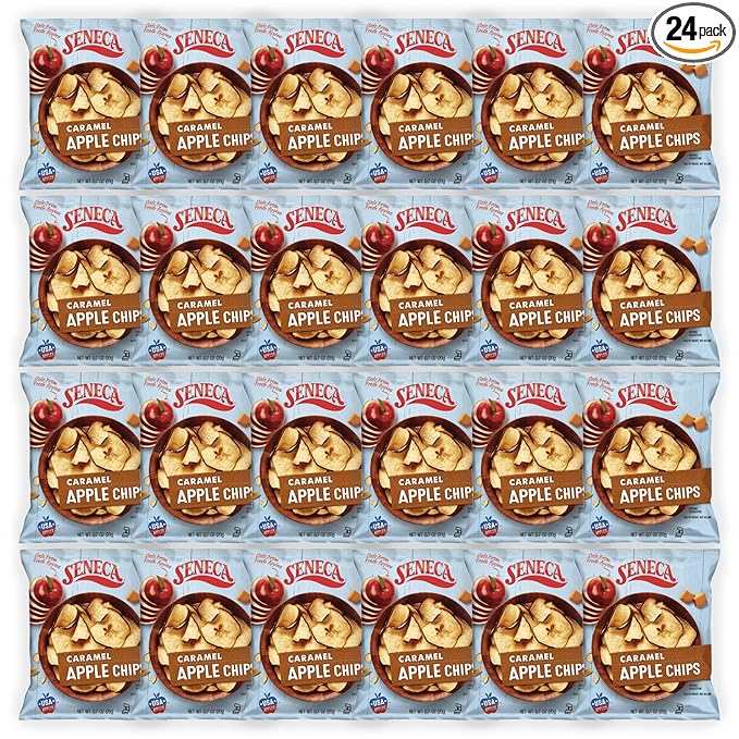 Seneca Caramel Apple Chips | Made from Fresh Apples | 100% Red Delicious Apples | Yakima Valley Orchards | Crisped Apple Perfection | Foil-Lined Freshness Bag | 0.7 ounce (Pack of 24)