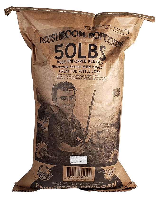 Princeton Popcorn Mushroom Popcorn Kernels Extra Large - Easy-Eating, Farmer Direct Non-GMO Gluten Free Bulk Popping Corn, Popcorn Kernels for Oil Pop or Hot Air, Microwave Air Popper or Stovetop 50lb Bag