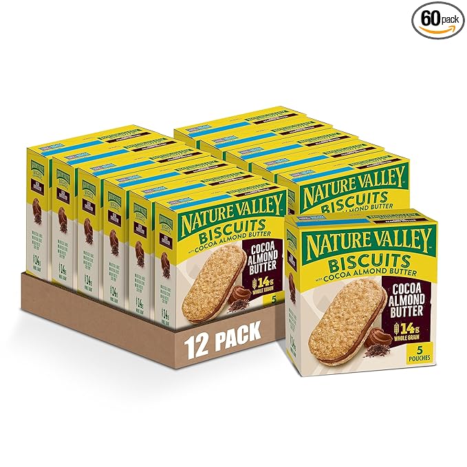 Nature Valley Biscuit Sandwiches, Cocoa Almond Butter, 5 ct, 6.75 OZ (Pack of 12)