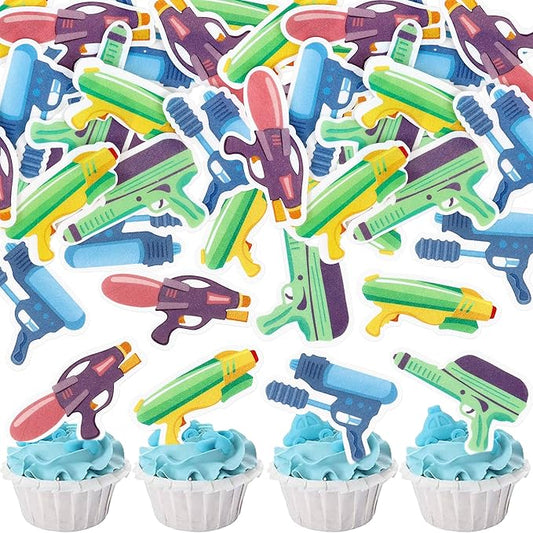 40Pcs Edible Water gun Cupcake Toppers Summer Beach Hawaii Party Decorations for Sweet Summer Theme Baby Shower Supplie