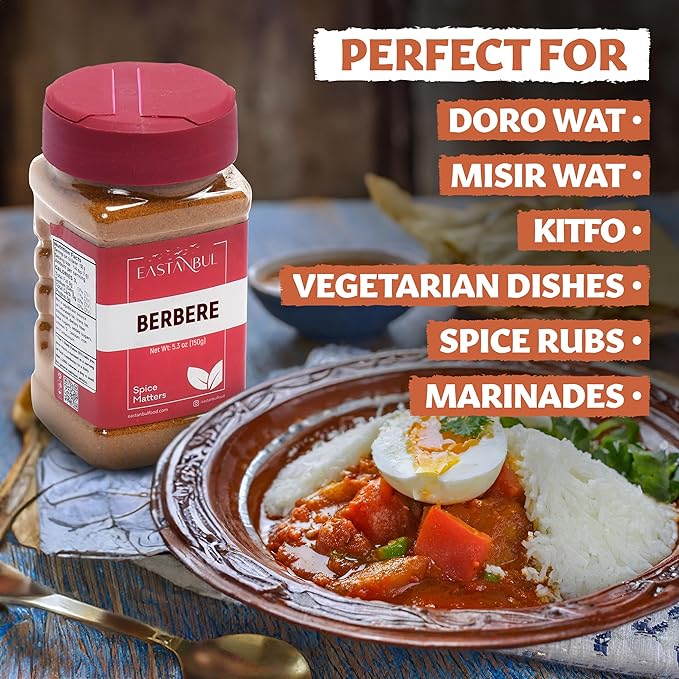 Eastanbul Berbere Spice Blend, 5.3oz Berbere Spice Ethiopian Authentic Mix, Berbere Seasoning Medley, AKA Berberre Spice, Barbere, For Exotic Ethiopian Cooking & Much More