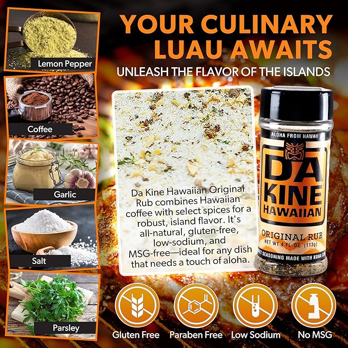 Da Kine Hawaiian Premium BBQ Dry Rub Seasoning - Authentic BBQ Seasoning Blend, Perfect Gourmet Rub Spices for Smoking, Grilling & Cooking - Gluten-Free, Low Sodium, No MSG - Original Flavor (4 oz - 3 Pack)