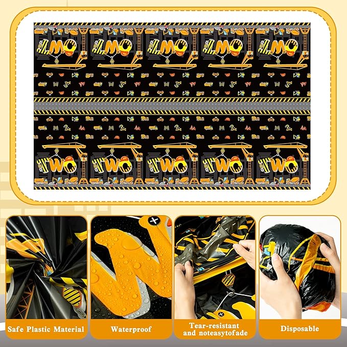 Two Construction Party Tablecloths - 3Pcs Dump Truck Birthday Party Table Covers Decorations, Construction Themed Rectangular Plastic Disposable Table Cloth for Kids Birthday Baby Shower Supplies