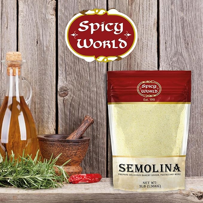 Spicy World Semolina Flour 3 LB (48 Ounce) | USA Grown Semolina for Pizza, for Pasta, and Bread Making | Fine Ground, Bulk Yellow Durum Semola Flour for Pizza Peel