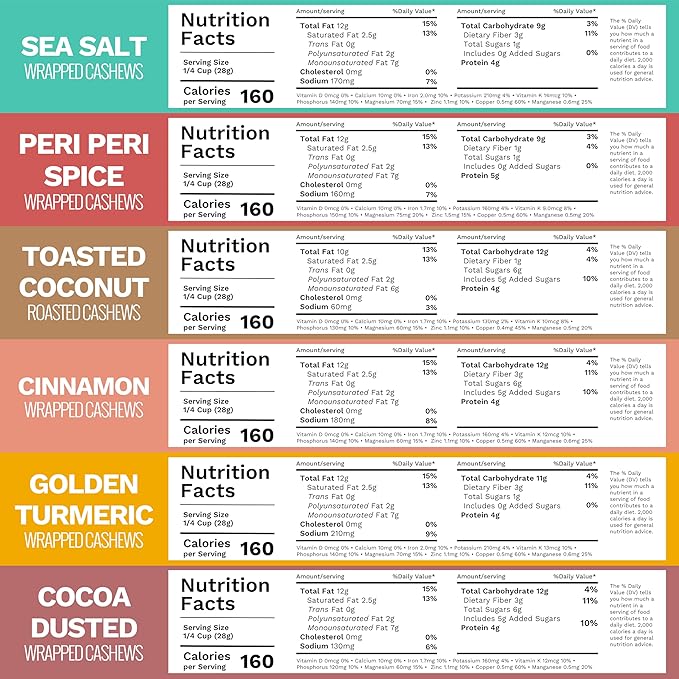 Sample Flavors Variety Pack Cashews by Karma Nuts, Whole, Roasted, Vegan, Non GMO, Gluten Free, Low Carb, Low Calorie, Everyday Nut Snack, 7 Ounce (6 Pouches)