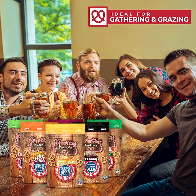Knotty Pretzels - "The Official Pretzel of Beer" 7.5 Ounce Pretzel in Resealable Snacks Bags - Variety Pack (6 Pack)
