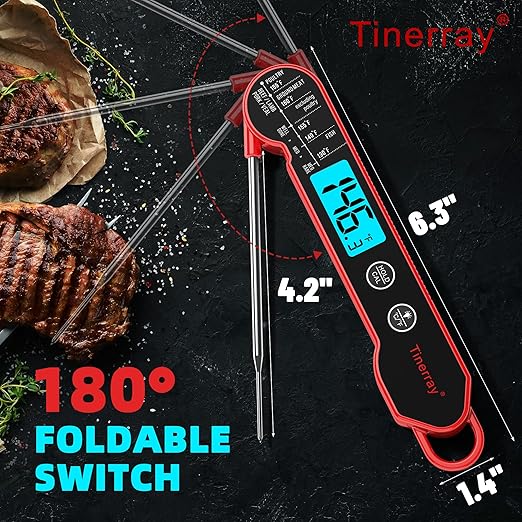 Digital Meat Thermometer for Cooking ??Waterproof Instant Read Food Thermometer with Backlight & Calibration, Fast Read, Folding Probe for BBQ, Grill, Candy, Deep Fry, Kitchen, Liquids, Beef竊늃edç«?,<div>