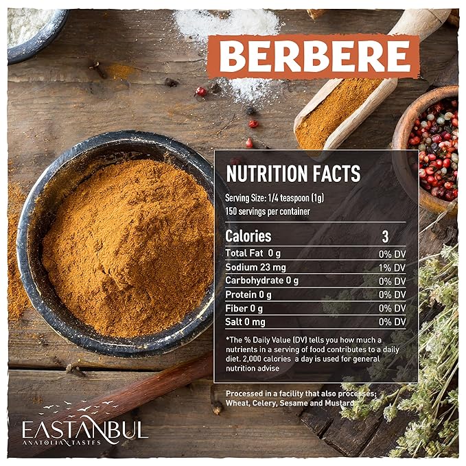 Eastanbul Berbere Spice Blend, 5.3oz Berbere Spice Ethiopian Authentic Mix, Berbere Seasoning Medley, AKA Berberre Spice, Barbere, For Exotic Ethiopian Cooking & Much More